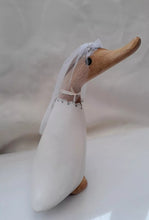 Load image into Gallery viewer, DCUK WOODEN WEDDING DUCK Mr &amp; Mrs Bride and Groom Wedding Duck With FREE New Design Gift Bag. Hand Carved Hand Painted Wedding Gift
