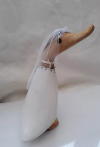 DCUK WOODEN WEDDING DUCK Mr & Mrs Bride and Groom Wedding Duck With FREE New Design Gift Bag. Hand Carved Hand Painted Wedding Gift