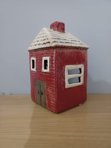 ceramic SMALL RED HOUSE WITH LIGHT