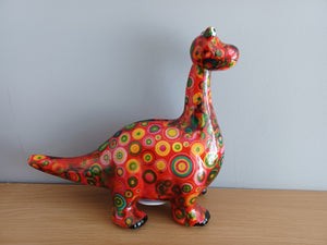 Pomme Pidou DIEGO DINOSAUR Red Circles Design Decoupage Ceramic Money Box Piggy Bank Money Bank With Stopper Collectable Gift 19cm NEW