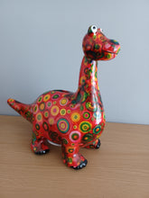 Load image into Gallery viewer, Pomme Pidou DIEGO DINOSAUR Red Circles Design Decoupage Ceramic Money Box Piggy Bank Money Bank With Stopper Collectable Gift 19cm NEW
