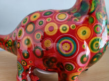 Load image into Gallery viewer, Pomme Pidou DIEGO DINOSAUR Red Circles Design Decoupage Ceramic Money Box Piggy Bank Money Bank With Stopper Collectable Gift 19cm NEW
