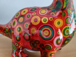 Pomme Pidou DIEGO DINOSAUR Red Circles Design Decoupage Ceramic Money Box Piggy Bank Money Bank With Stopper Collectable Gift 19cm NEW
