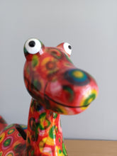 Load image into Gallery viewer, Pomme Pidou DIEGO DINOSAUR Red Circles Design Decoupage Ceramic Money Box Piggy Bank Money Bank With Stopper Collectable Gift 19cm NEW
