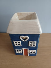 Load image into Gallery viewer, Village Pottery Navy Tea Light House Wax Melt Oil Burner Gift  15cm
