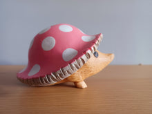 Load image into Gallery viewer, DCUK Toadstool Hedgy Wooden Hedgehog Pink Spotty Toadstool Hat
