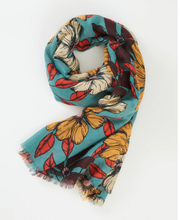 Load image into Gallery viewer, SCARVES Fable England Scarves Teal Borrowdale Floral Scarf
