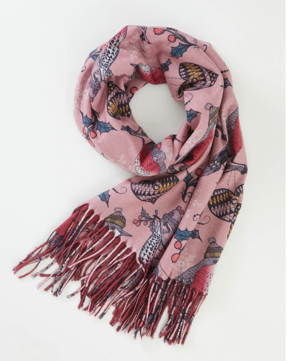 SCARVES Fable England Scarf Christmas Birds Pink Scarf