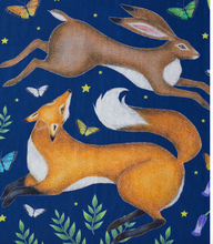 Load image into Gallery viewer, SCARVES Fable England Scarves Catherine Rowe&#39;s Hare and Fox Navy Scarf
