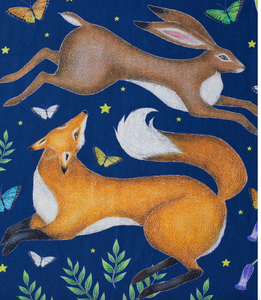 SCARVES Fable England Scarves Catherine Rowe's Hare and Fox Navy Scarf