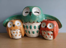 Load image into Gallery viewer, OWL FAMILY PLANTER By Quay Traders Ceramic Glazed Plant Pot Gift Ornament Home Decor 30cm X 16cm NEW
