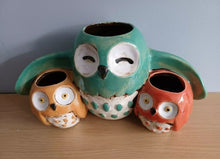 Load image into Gallery viewer, OWL FAMILY PLANTER By Quay Traders Ceramic Glazed Plant Pot Gift Ornament Home Decor 30cm X 16cm NEW
