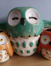 Load image into Gallery viewer, OWL FAMILY PLANTER By Quay Traders Ceramic Glazed Plant Pot Gift Ornament Home Decor 30cm X 16cm NEW
